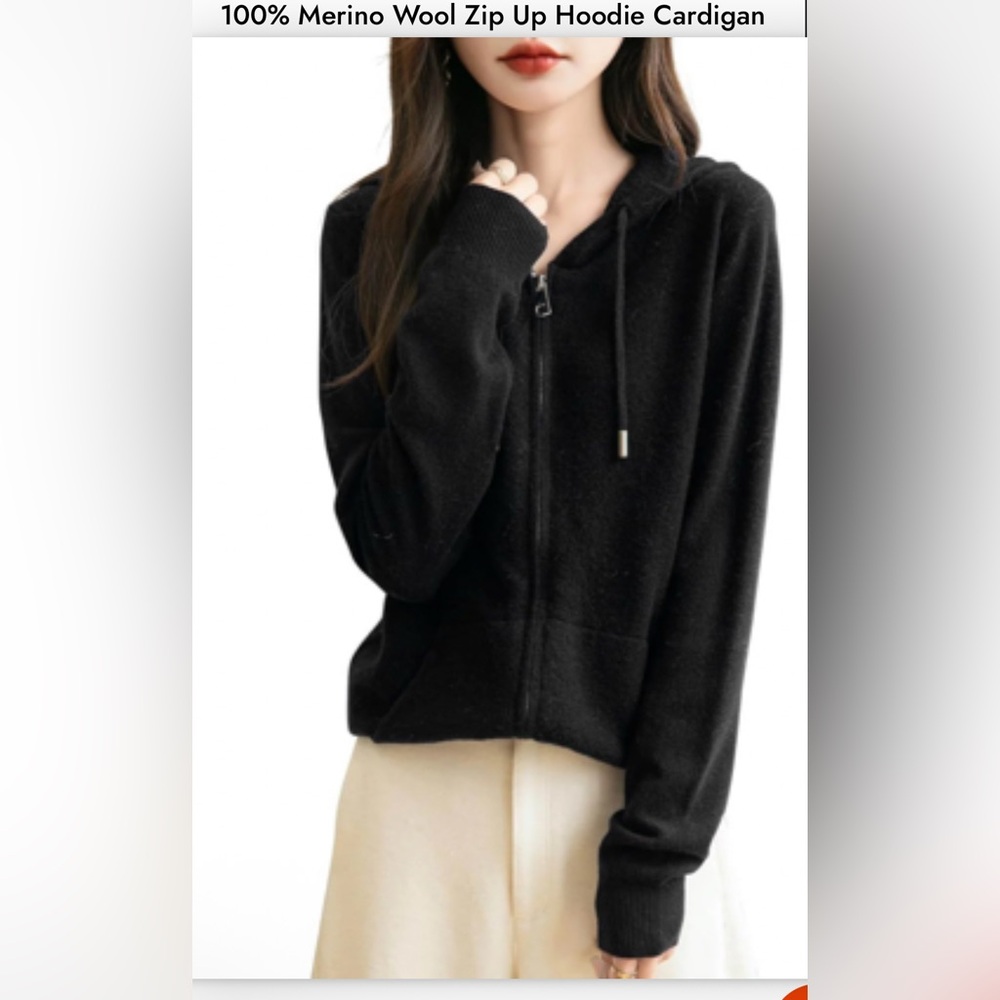 CHANYARN 100% Merino Wool Zip Up Hoodie Cardigan
Size XL